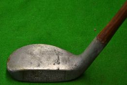 Huntley Patent alloy mallet head curved sole putter fitted with the Patent thumb grooved hickory