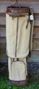 Good Gradidge Makers London leather and canvas oval golf bag c/w travel hood, 2x pockets, matching