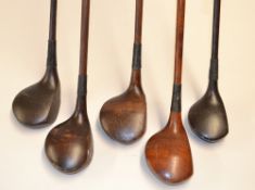 T Auchterlonie St Andrews driver and 4x others with indistinct head stamps to incl 2x Spoons and