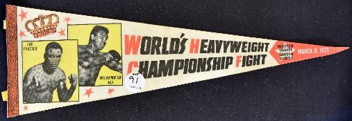1971 Muhammad Ali v Joe Frazier Boxing Pennant - 'World's Heavyweight Championship Fight' at Madison