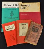 5x various Rules of Golf booklets - publ'd by Royal Insurance in accordance with Royal & Ancient