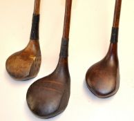 3x various woods to incl Ralph Smith brassie, striped topped lofted driver and a brassie with