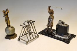 Collection of 3x various golf related metal ware items - Ronsons 