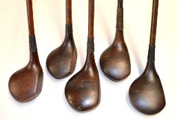 5x various driving woods - all with stained persimmon heads