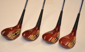 Matching set of 3x MacGregor Eye-o-Matic woods - nos 1,3 &5 c/w firing pin face insert, deep brown