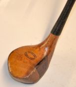Harry Vardon golden beech wood scare head brassie with brown leather face insert and full brass sole