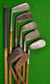 8x left hand mashie and m/niblicks golfing irons - Zenith iron, Andrews Falmouth Aero brand, J B