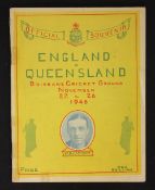 1946 England v Queensland Cricket Souvenir Programme played at Brisbane Cricket Ground, November