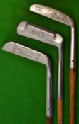 3x interesting blade putters - shallow head wide blade curved sole model stamped with Masonic