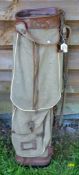 Leyland Maker Birmingham leather and canvas oval golf bag - c/w travel hood, dual double side pocket