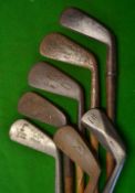 7x assorted irons - Spalding diamond back cleek, Forgan no. 2 iron, Fairway 3 iron, Cochrane no.2
