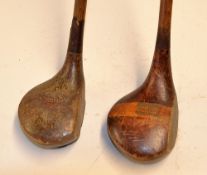Driver and brassie golf clubs to incl Tom Fernie Calcutta and Delhi Special striped topped brassie