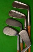 5x various m/niblicks and niblicks - 2x Maxwell incl mashie, Terrier m/niblick, John Letters