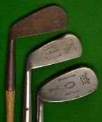3x assorted left hand irons - Anderson no. 3 iron (shortened) stamped with St Andrews Cross and