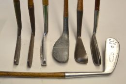 7x mixed styles of putters -2x Spalding putters a long blade and a thick topped offset model,