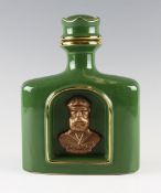 Tom Morris commemorative green ceramic whisky decanter c.1997 - handcrafted by Bill Waugh for