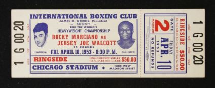 1953 Heavyweight Champion Rocky Marciano v Joe Walcott Ringside Boxing Ticket at Chicago Stadium