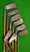 8x assorted left hand golfing irons - from long irons to niblicks together with putter - makers incl