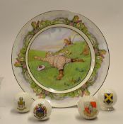Collection of early 20thc golfing ceramics to incl an amusing plate titled 