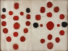 Selection of Early Red and Black Wax Seals framed measures 42x32cm approx.