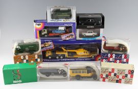 Selection of Diecast Toys including Siku Ford Cargo with helicopter, cars, vans and trucks by
