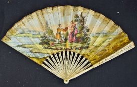 A Most Beautiful Double Sided Folding Fan 1840-50s - double sided folding fan with pierced bone