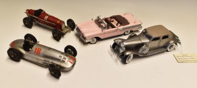 4x Diecast Car Models including two 1:24 scale Franklin Mint cars 1933 Duesenberg SJ Twenty Grand