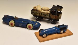 2x Land Speed Record Blue Bird car models Japanese tin plate clockwork car and another model by