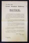 1926 Great Western Railway 'Notice' - Paddington Station dated May 13th 1926 announcing arrangements