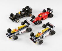 4x Scalextric Formula 1 Cars including two Honda cars, Ferrari F1/87 and a Renault.