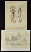 John Leech Original Drawings - watercolour with one signed to the bottom, depicting a pair and group