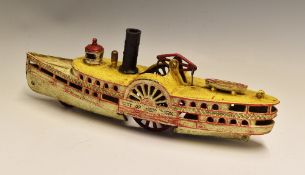 Painted Cast Iron 'City of New York' Steamboat by Wilkins Toy Company, Keene, New Hampshire with