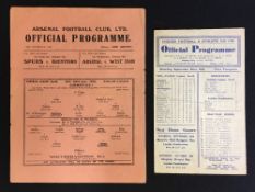 1945/46 Wolverhampton Wanderers away match football programmes v Arsenal at White Hart Lane, Chelsea