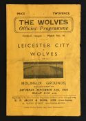 1945/46 Wolverhampton Wanderers v Leicester City, war league Football Programme dated 24 November
