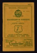 1951 African Tour Football programme South Africa v Wolverhampton Wanderers 23 June 1951 at