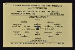 Scarce 1953 Gilgryst Cup Final Manchester United v Ashton United football programme single sheet '