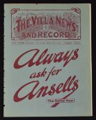 1931/32 Aston Villa v Wolverhampton Wanderers Reserves football programme at Villa Park (also has