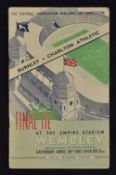 1947 FA Cup Final Football Programme Burnley v Charlton Athletic at Wembley 26 April 1947. Fair-