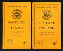 2x 1952 Scotland Five Nations rugby programmes-to include v France and versus England (Runners-Up)