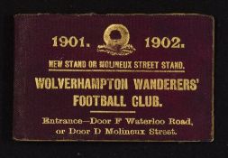 Very scarce 1901/02 Wolverhampton Wanderers season ticket complete with fixture lists, 5 match
