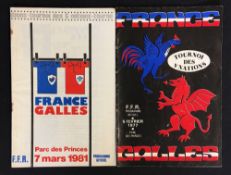 2x 1970/1980's France (Grand Slam) seasons v Wales Five Nations Rugby programmes - for '77 and '