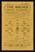 1944/45 War League Wolverhampton Wanderers v Chester Football Programme dated 20 January 1945 (Cup