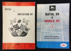 2x Natal Rugby Programmes from 1960's and 70's - to incl Natal vs Invitation XV rugby programme -