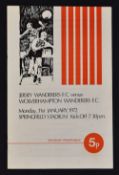 Scarce 1972 Friendly Football Programme Jersey Wanderers v Wolverhampton Wanderers dated 31
