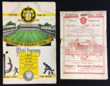 1948/49 Wolverhampton Wanderers v Liverpool Division 1 home Football Programme plus away issue at