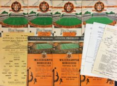 Wolverhampton Wanderers reserve home football programmes v Preston North End 1952/53, 1953/54,