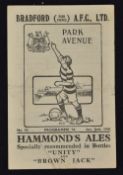 1942/43 Bradford Park Avenue v Huddersfield Town War Cup qualifying Football programme 2 January