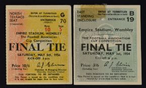 1954 and 1956 FA Cup Final tickets at Wembley. Fair. (2)