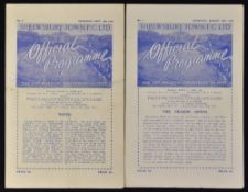 1950/51 Shrewsbury Town v Walsall Reserves football programme (1st ever match as a football league