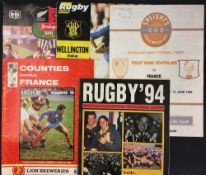 5x New Zealand Provincial sides v France Rugby programmes from 80's and '90's - incl Counties '84,